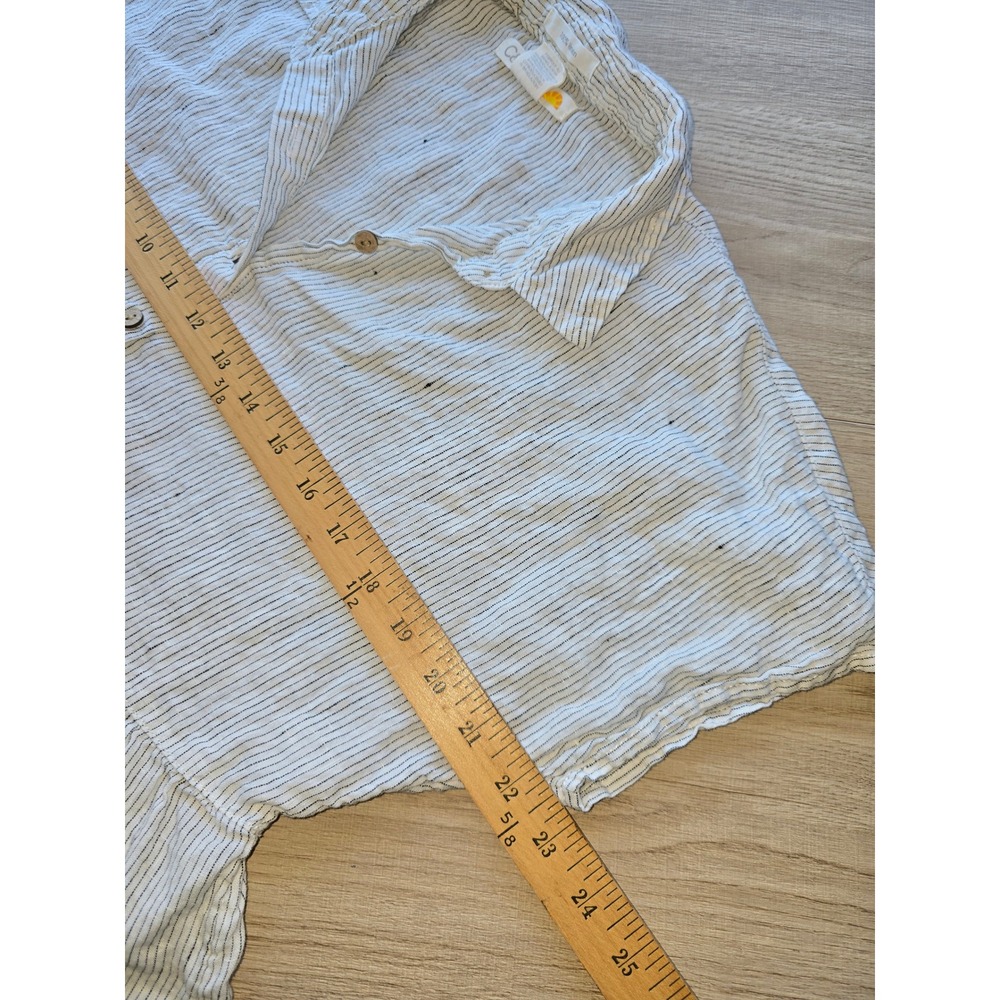 C&C California Women Blouse Size Small White Linen Striped Peplum Boho vacation - Picture 7 of 10